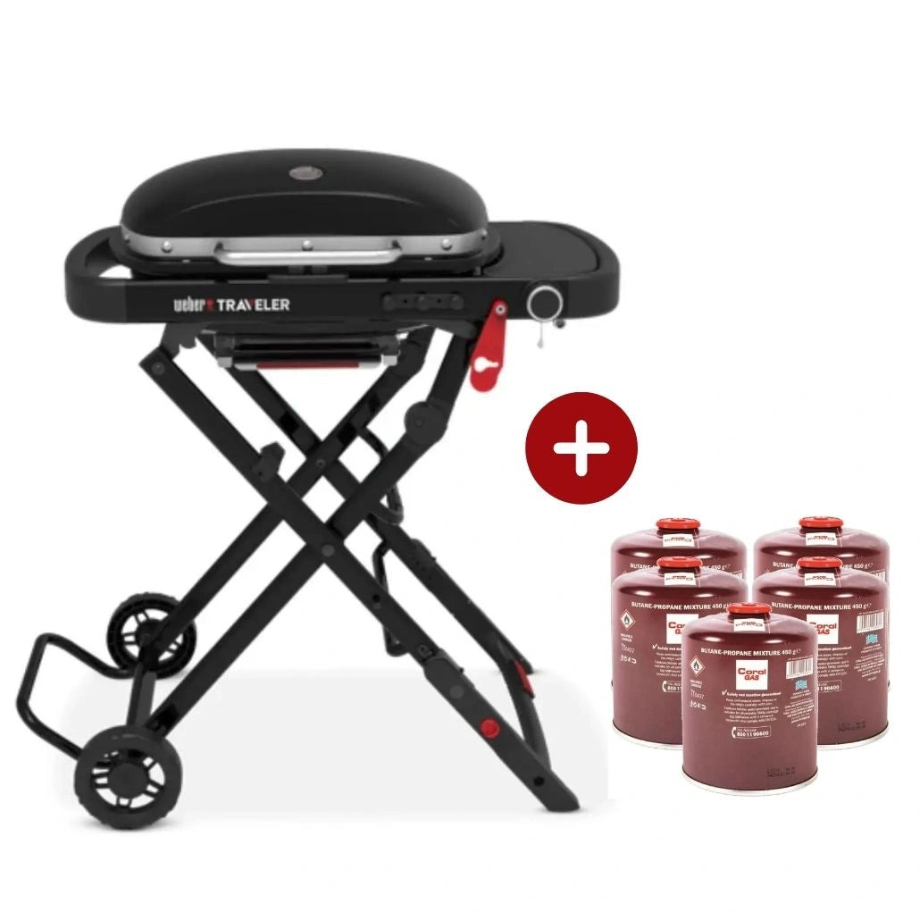 Gratar pe gaz Weber Traveler compact Negru + 5 rezerve gaz