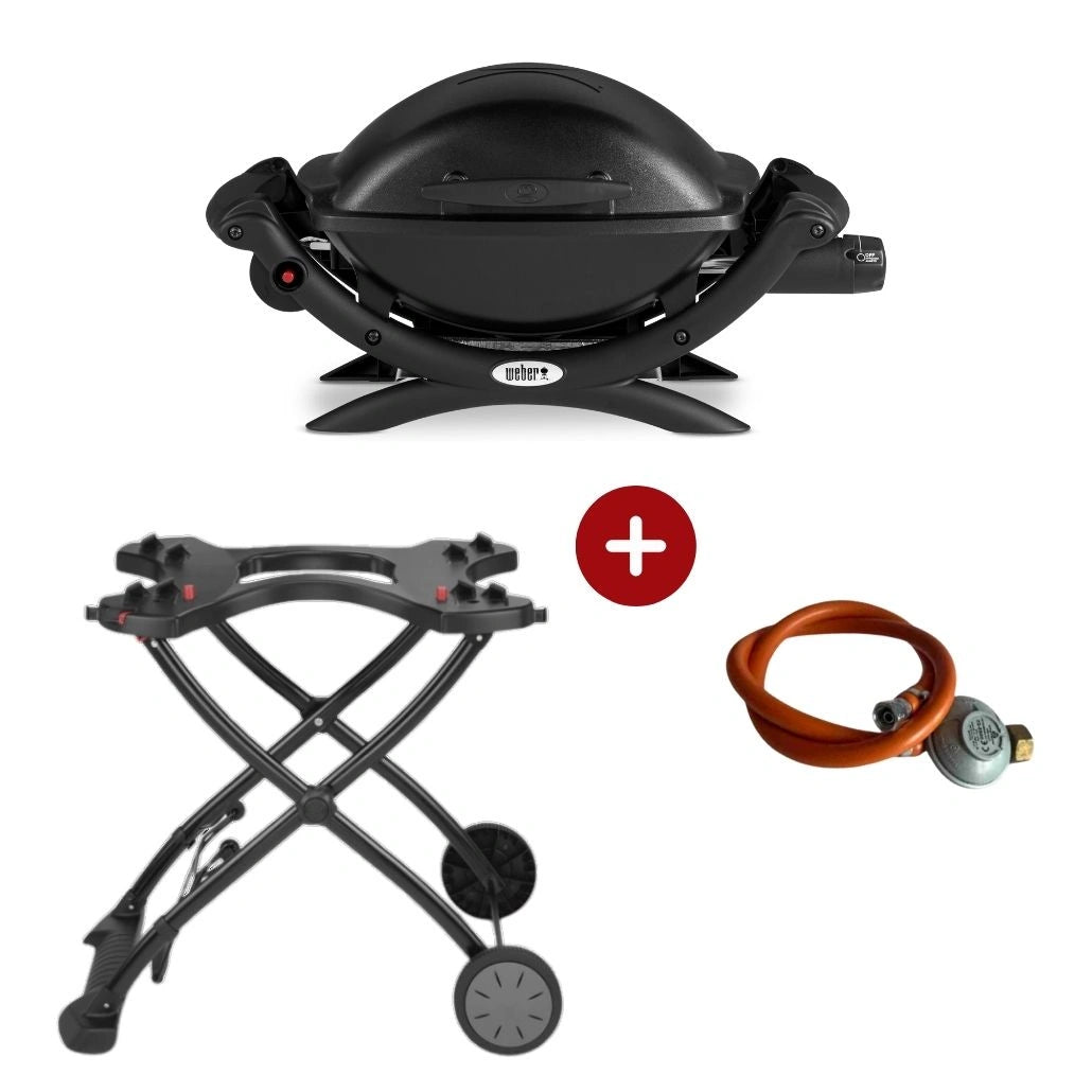 Set Gratar pe gaz Weber Q1000 - Negru + suport cu roti