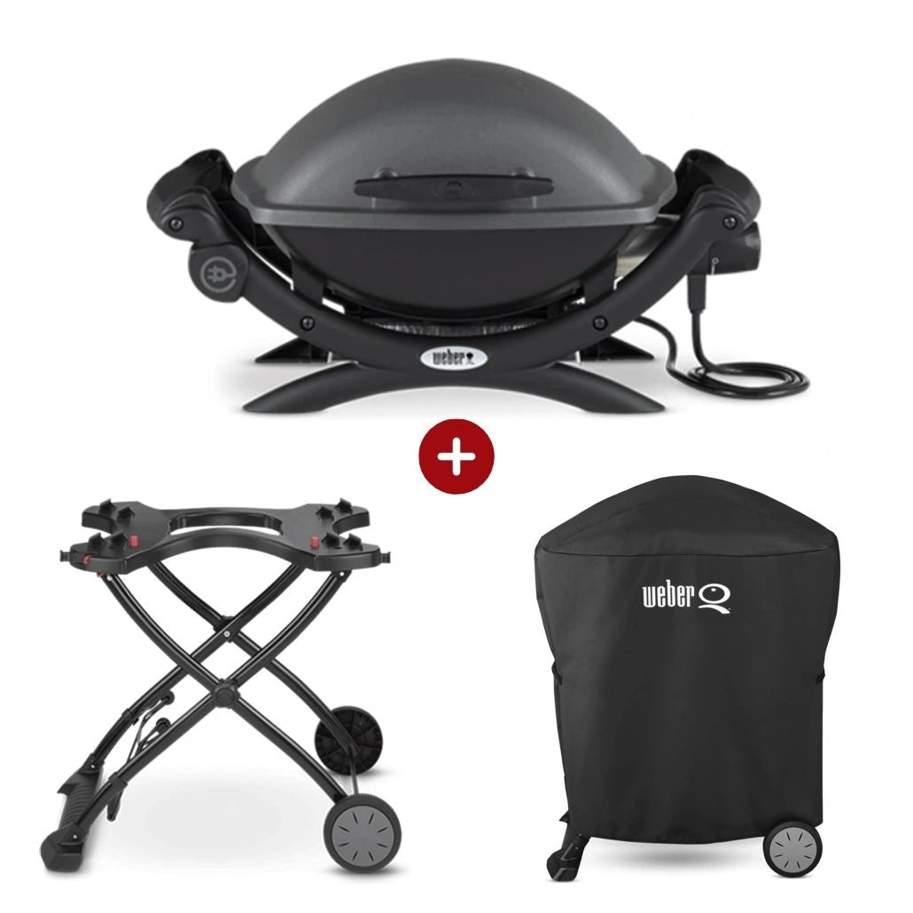 Set Gratar electric Weber Q1400 - Antracit + husa integrala + suport cu roti