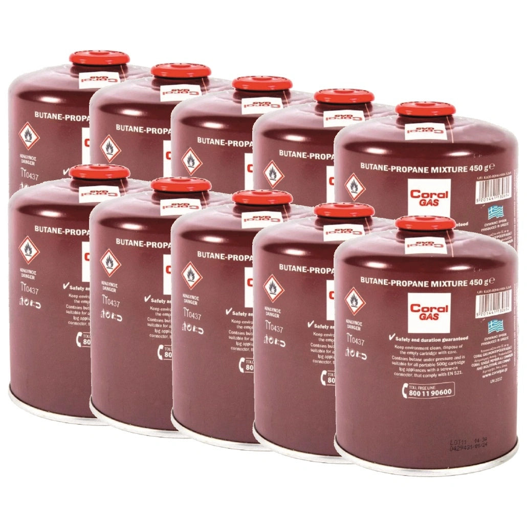 Pachet 10 Rezerve butelie gaz 450 g cu valva si filet 7/16"