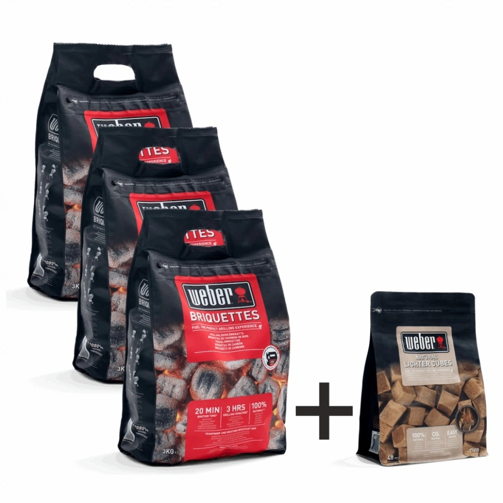 Set 3 x Sac Bricheti 3 kg Weber + Cadou 1 x Cuburi pentru aprindere Weber