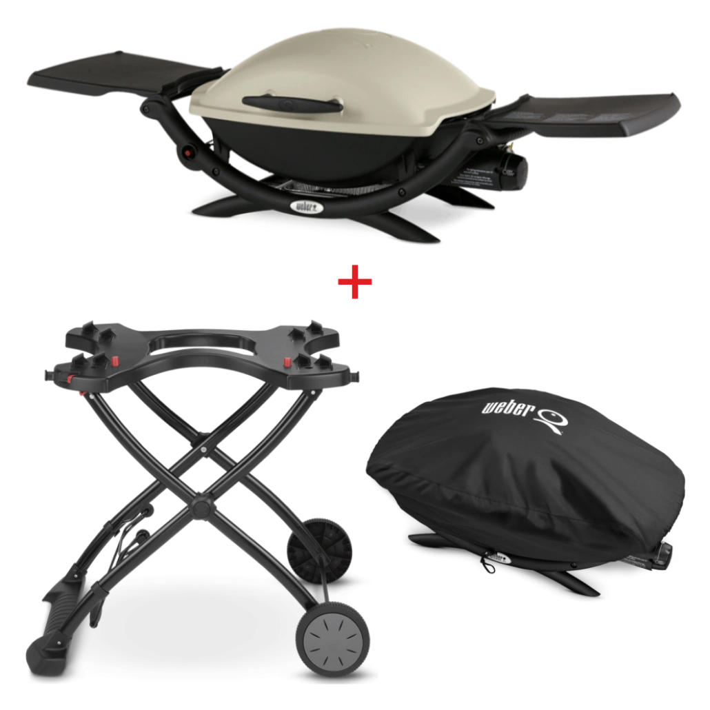 Set Gratar pe gaz Weber Q 2000 + husa mica + suport cu roti