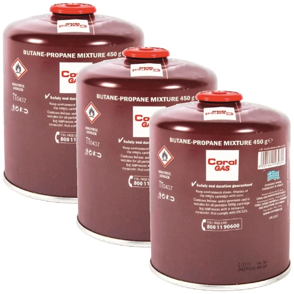 Pachet 3 Rezerve butelie gaz 450 g cu valva si filet 7/16"