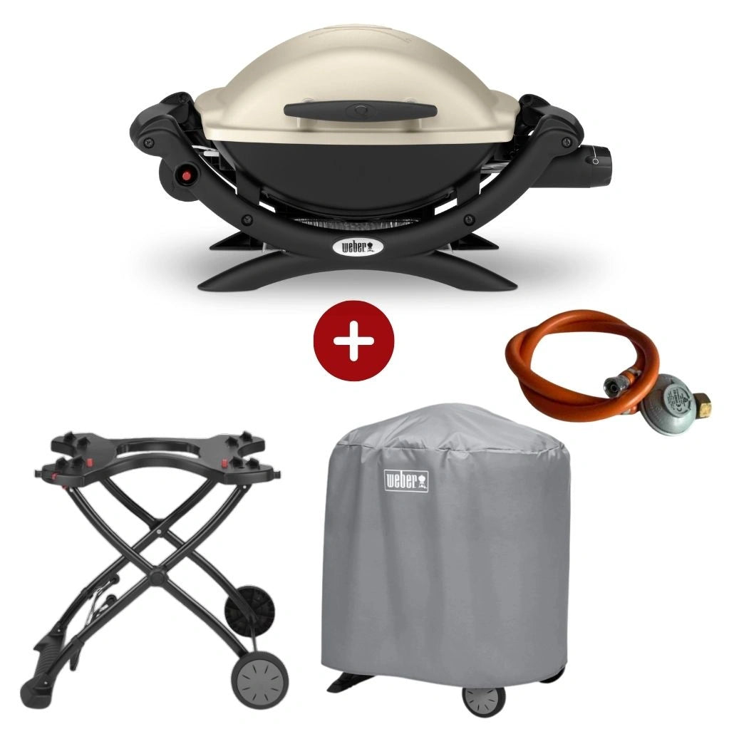 Set Gratar pe gaz Weber Q1000 - Gri + husa integrala + suport cu roti